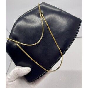 Vintage Dofan Navy Blue Leather  Frame Handbag w chain Ball on clasp SEE DETAILS